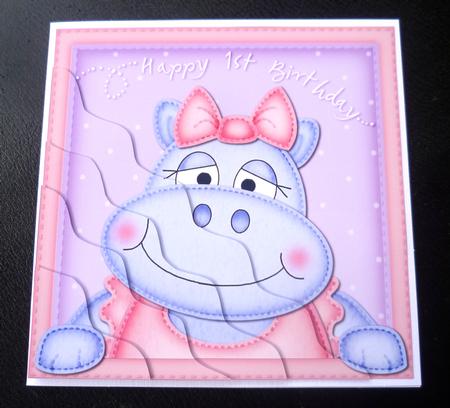Hilda Hippo 1st Birthday Wavy Corner Side Stacker by Charlie Angel