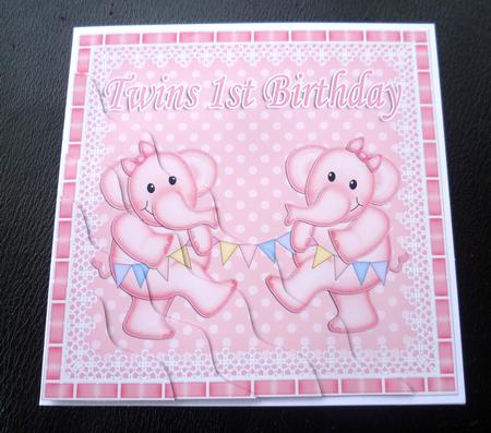 Twins 1st Birthday Elephants Wavy Corner Stacker by Charlie Angel