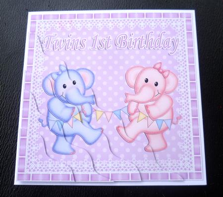 Twins 1st Birthday Elephants Wavy Corner Stacker by Charlie Angel