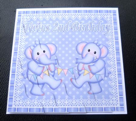 Twins 2nd Birthday Elephants Wavy Corner Stacker by Charlie Angel