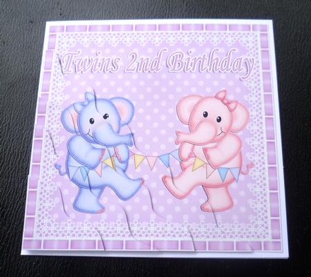 Twins 2nd Birthday Elephants Wavy Corner Stacker by Charlie Angel