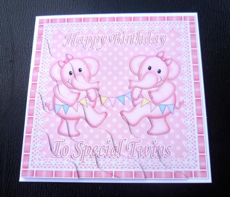 Twins Special Birthday Elephants Wavy Corner Stacker by Charlie Angel