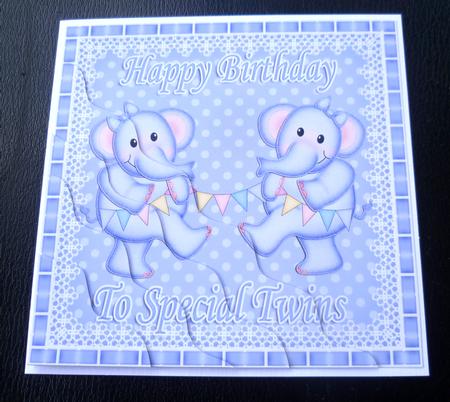 Twins Special Birthday Elephants Wavy Corner Stacker by Charlie Angel