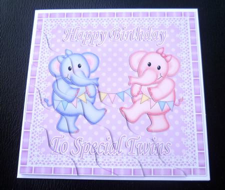 Twins Special Birthday Elephants Wavy Corner Stacker by Charlie Angel