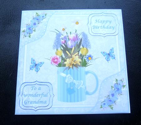 8x8ins Blue Butterflies Grandma Decoupage Card Front by Charlie Angel