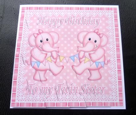 Happy Birthday to My Twin Sister Elephants Wavy Corner by Charlie Angel