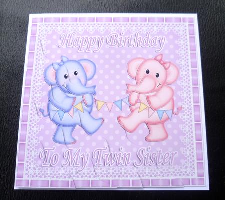 Happy Birthday to My Twin Sister Elephants Wavy Corner by Charlie Angel