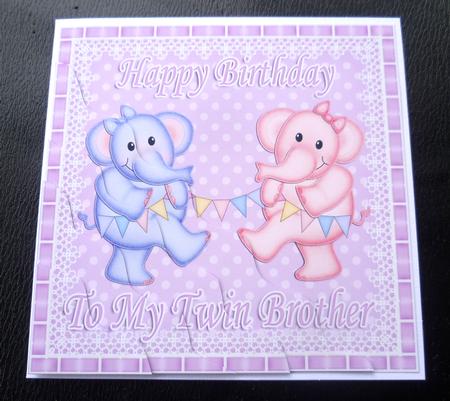 Happy Birthday to My Twin Brother Elephants Wavy Corner by Charlie Angel