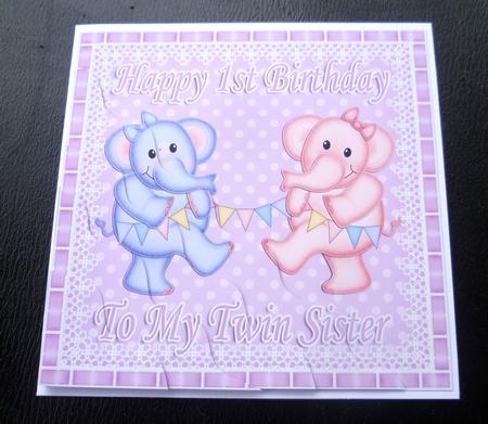 Happy 1st Birthday to My Twin Sister Elephants Wavy Corner by Charlie Angel