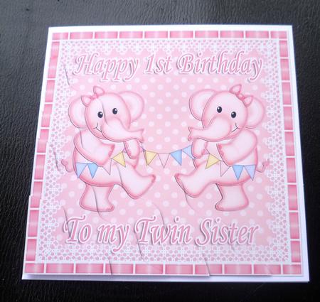 Happy 1st Birthday to My Twin Brother Elephants Wavy Corner by Charlie Angel