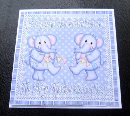 Happy 1st Birthday to My Twin Brother Elephants Wavy Corner by Charlie Angel