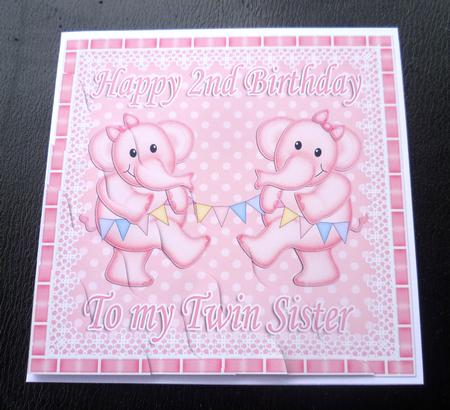 Happy 2nd Birthday to My Twin Sister Elephants Wavy Corner by Charlie Angel