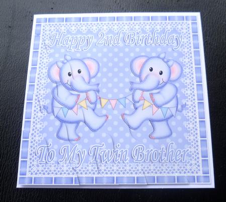 Happy 2nd Birthday to My Twin Brother Elephants Wavy Corner by Charlie Angel