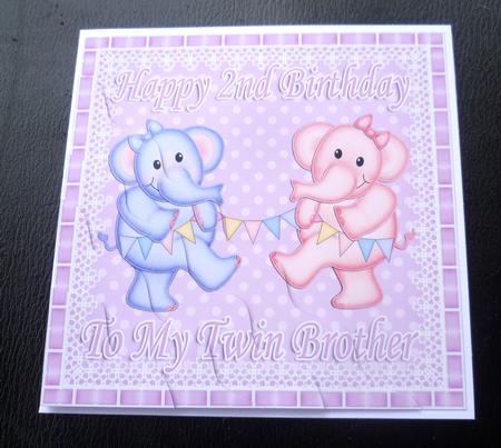 Happy 2nd Birthday to My Twin Brother Elephants Wavy Corner by Charlie Angel