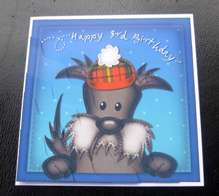 Hamish Scottie Dog 3rd Birthday Side Stacker Topper by Charlie Angel