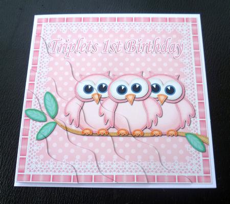 Triplets 1st Birthday Owls Wavy Corner Stacker by Charlie Angel