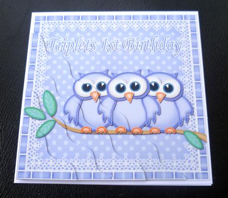 Triplets 1st Birthday Owls Wavy Corner Stacker by Charlie Angel