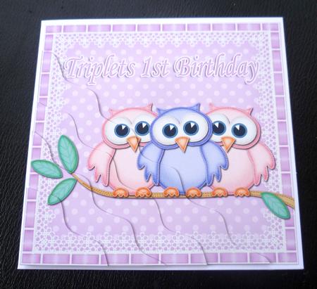 Triplets 1st Birthday Owls Wavy Corner Stacker by Charlie Angel
