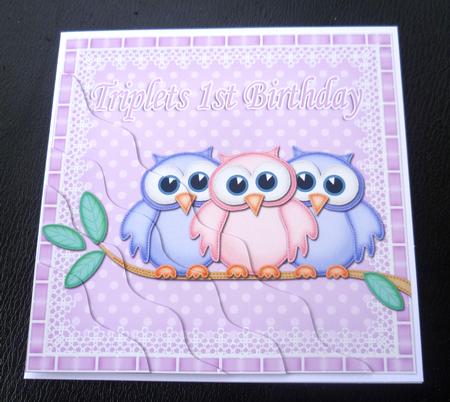 Triplets 1st Birthday Owls Wavy Corner Stacker by Charlie Angel