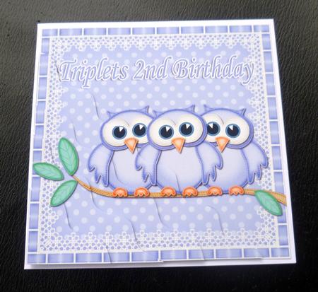 Triplets 2nd Birthday Owls Wavy Corner Stacker by Charlie Angel