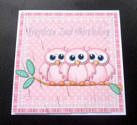 Triplets 2nd Birthday Owls Wavy Corner Stacker by Charlie Angel