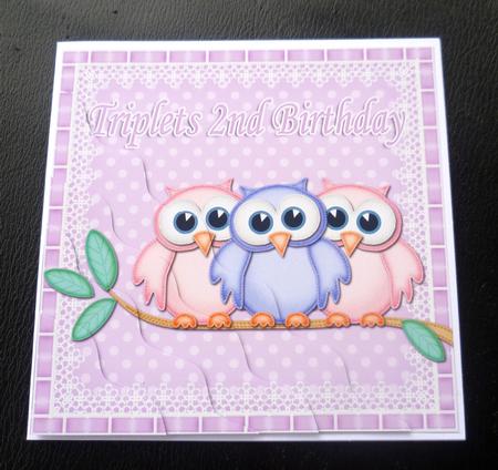 Triplets 2nd Birthday Owls Wavy Corner Stacker by Charlie Angel