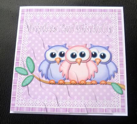 Triplets 2nd Birthday Owls Wavy Corner Stacker by Charlie Angel