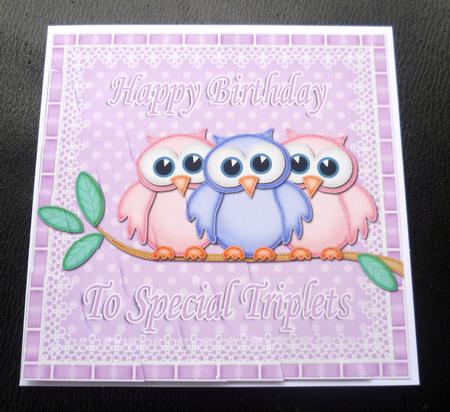 Special Triplets Birthday Owls Wavy Corner Stacker by Charlie Angel