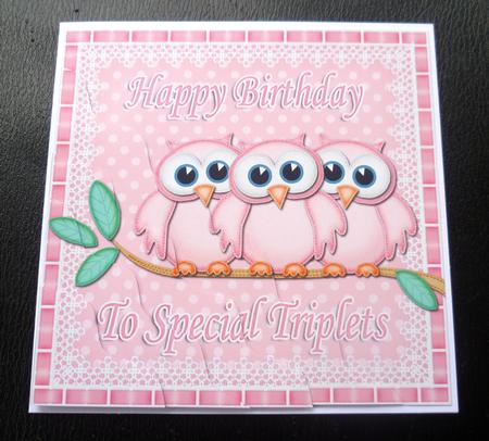 Special Triplets Birthday Owls Wavy Corner Stacker by Charlie Angel