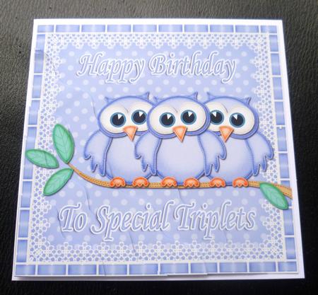 Special Triplets Birthday Owls Wavy Corner Stacker by Charlie Angel