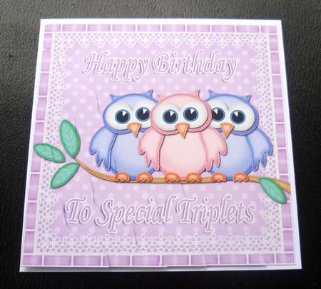 Special Triplets Birthday Owls Wavy Corner Stacker by Charlie Angel