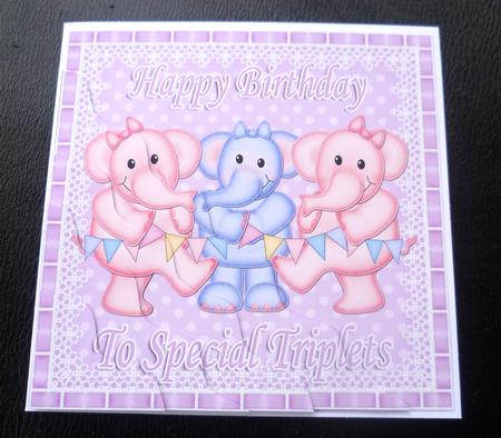 Special Triplets Birthday Elephants Wavy Corner Stacker by Charlie Angel