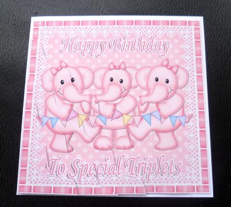 Special Triplets Birthday Elephants Wavy Corner Stacker by Charlie Angel
