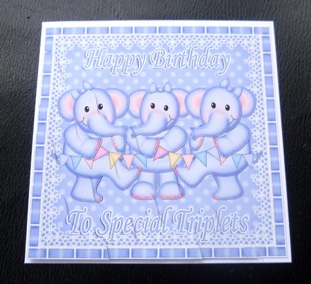 Special Triplets Birthday Elephants Wavy Corner Stacker by Charlie Angel