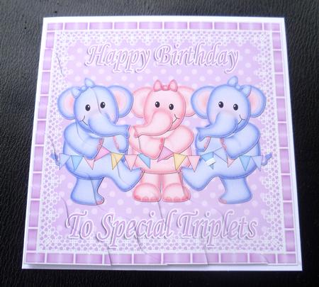 Special Triplets Birthday Elephants Wavy Corner Stacker by Charlie Angel