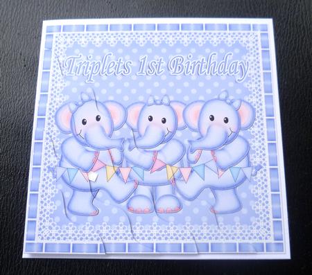 Triplets 1st Birthday Elephants Wavy Corner Stacker by Charlie Angel