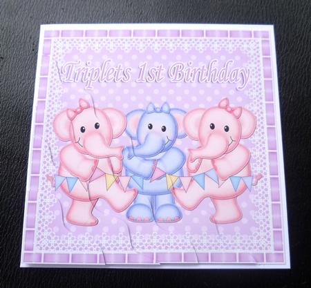 Triplets 1st Birthday Elephants Wavy Corner Stacker by Charlie Angel