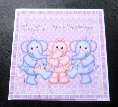 Triplets 1st Birthday Elephants Wavy Corner Stacker by Charlie Angel