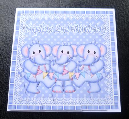 Triplets 2nd Birthday Elephants Wavy Corner Stacker by Charlie Angel