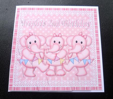 Triplets 2nd Birthday Elephants Wavy Corner Stacker by Charlie Angel
