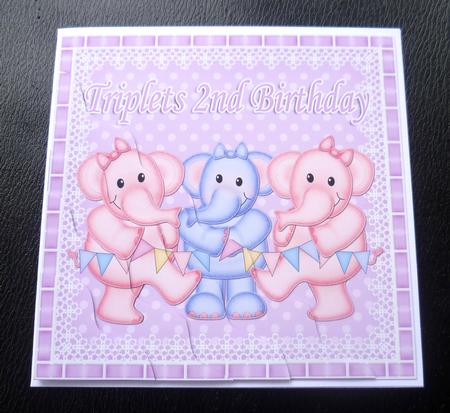 Triplets 2nd Birthday Elephants Wavy Corner Stacker by Charlie Angel
