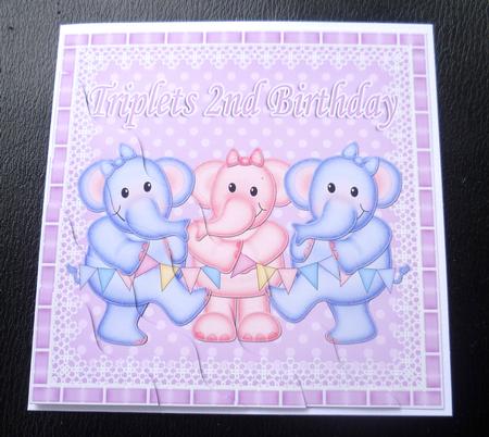 Triplets 2nd Birthday Elephants Wavy Corner Stacker by Charlie Angel