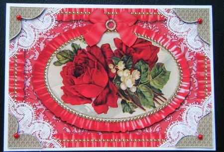 Red Rose Lace N Ruffles Card Front Step by Step by Charlie Angel