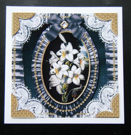 Black Lillies Lace N Ruffles Square Card Front by Charlie Angel