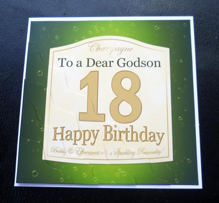 18th Birthday Godson Champagne Label Wavy Corner Side Stacke by Charlie Angel