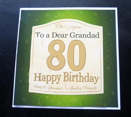 80th Birthday Grandad Champagne Label Wavy Corner Stacker by Charlie Angel