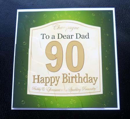 90th Birthday Dad Champagne Label Wavy Corner Side Stacker T by Charlie Angel