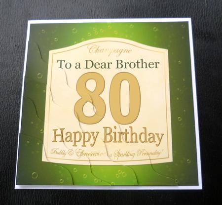 80th Birthday Brother Champagne Label Wavy Corner by Charlie Angel