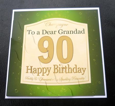 90th Birthday Grandad Champagne Label Wavy Corner Stacker by Charlie Angel