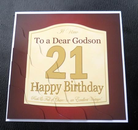 21st Birthday Godson Wine Label Wavy Corner Side Stacker by Charlie Angel